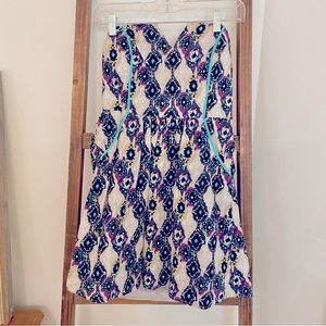 Vintage Festival Print Strapless Mini Dress